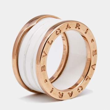 Pre Owned Bvlgari B.Zero1 White Ceramic 18k Rose Gold 4-Band Ring Size 55