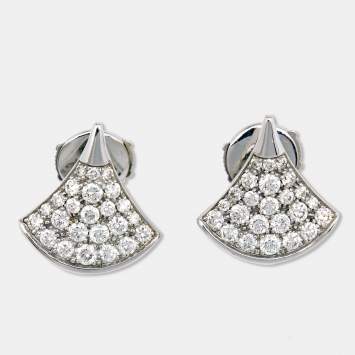 Pre Owned Bvlgari Divas' Dream Pave Diamonds 18K White Gold Stud Earrings