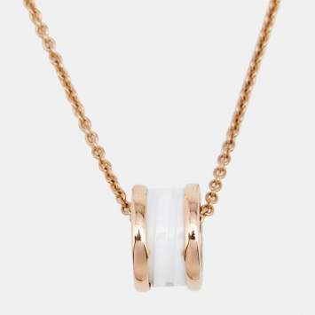Pre Owned Bvlgari B.Zero1 White Ceramic 18k Rose Gold Pendant Necklace