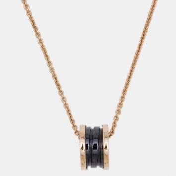 Pre Owned Bvlgari B.zero1 Black Ceramic 18K Rose Gold Pendant Necklace