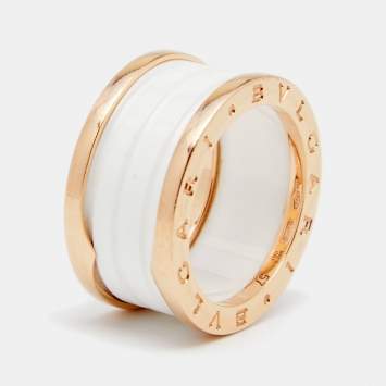 Pre Owned Bvlgari B.Zero1 White Ceramic 18K Rose Gold Band Ring Size 57