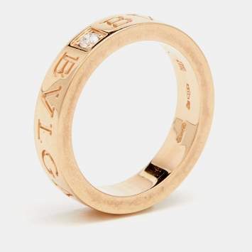 Pre Owned Bvlgari Bvlgari Diamond 18k Rose Gold Band Ring Size 51