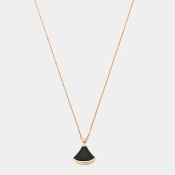 Pre Owned Bvlgari Divas' Dream Diamond Onyx 18k Rose Gold Pendant Necklace