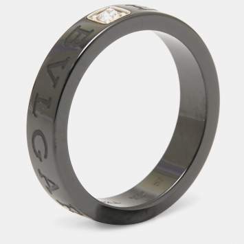Pre Owned Bvlgari Diamond Black Ceramic Band Ring Size 57