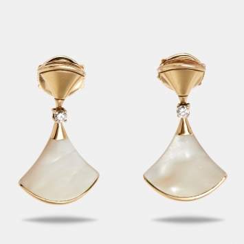 Pre Owned Bvlgari Divas' Dream Mother of Pearl Diamond 18K Yellow Gold Earrings