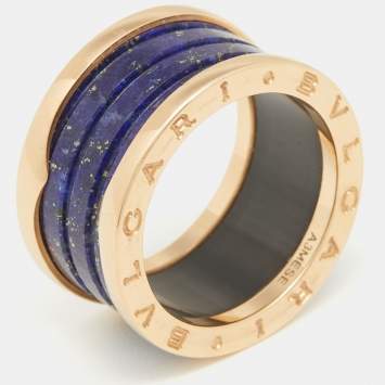 Pre Owned Bvlgari B.Zero1 Lapis Lazuli 18K Rose Gold Band Ring Size 56