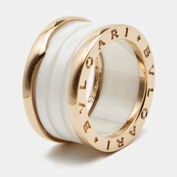 Pre Owned Bvlgari B.Zero1 White Ceramic 18k Rose Gold 4-Band Ring Size 52