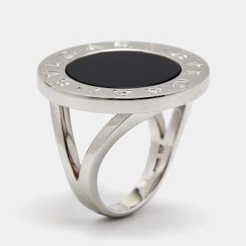Pre Owned Bvlgari Bvlgari Onyx 18k White Gold Circular Ring  Size 55