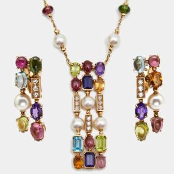 Pre Owned Bvlgari Multi-Gem Allegra 18k Yellow Gold Necklace Set