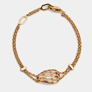Pre Owned Bvlgari Serpenti Amethyst 18K Rose Gold Station Bracelet S/M