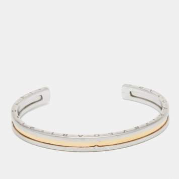Pre Owned Bvlgari B.Zero1 18k Yellow Gold Stainless Steel Open Cuff Bracelet S