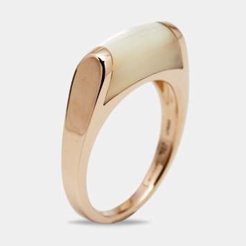 Pre Owned Bvlgari Tronchetto Mother of Pearl 18k Rose Gold Ring Size 52