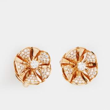 Pre Owned Bvlgari Divas' Dream Diamonds Paved 18k Rose Gold Earrings