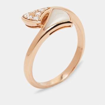 Pre Owned Bvlgari Divas' Dream Mother of Pearl Diamond 18k Rose Gold Ring Size 54