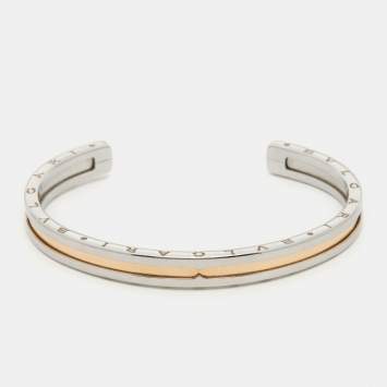 Pre Owned Bvlgari B.Zero1 18k Rose Gold Stainless Steel Open Cuff Bracelet S