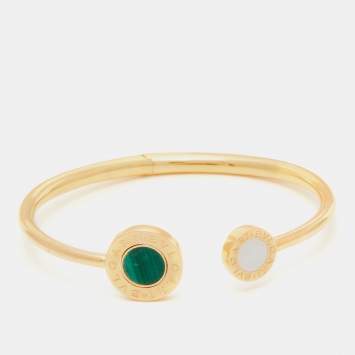 Pre Owned Bvlgari Bvlgari Malachite Onyx Mother of Pearl 18k Rose Gold Open Cuff Flip Bracelet S
