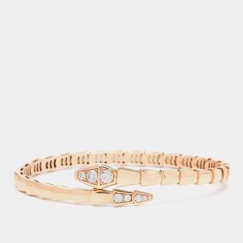 Pre Owned Bvlgari Serpenti Viper Diamond 18k Rose Gold Bracelet S