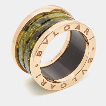 Pre Owned Bvlgari B.Zero1 Green Marble 18K Rose Gold 4-Band Ring Size 52