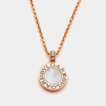 Pre Owned Bvlgari Bvlgari Onyx Mother of Pearl Diamond 18k Rose Gold Pendant Necklace