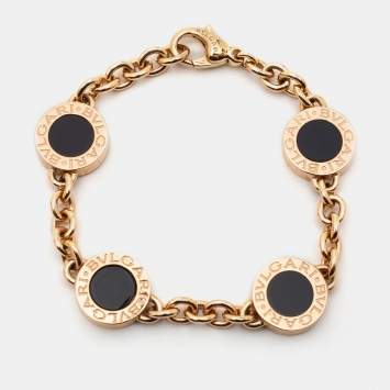 Pre Owned Bvlgari Bvlgari Onyx Mother of Pearl 18k Rose Gold Station Bracelet S