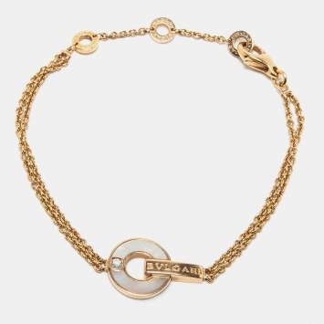 Pre Owned Bvlgari Bvlgari Mother of Pearl Diamond 18k Rose Gold Bracelet M/L