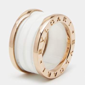 Pre Owned Bvlgari B.Zero White Ceramic 18k Rose Gold 4-Band Ring Size 51