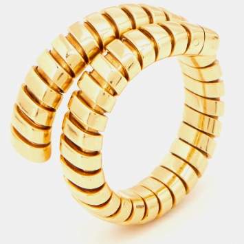 Pre Owned Bvlgari Tubogas 18k Yellow Gold Flex Ring Size 54