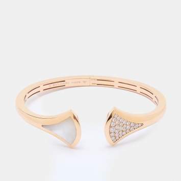 Pre Owned Bvlgari Divas' Dream Mother of Pearl Diamond 18k Rose Gold Open Cuff Bracelet S