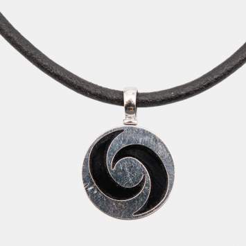 Bvlgari Optical Illusion Onyx Stainless Steel 18k White Gold Pendant Necklace