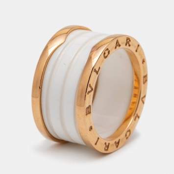 Bvlgari B.Zero1 Ceramic 18k Rose Gold Band Ring Size 54
