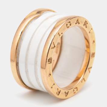 Pre Owned Bvlgari B.Zero1 White Ceramic 18k Rose Gold Band Ring Size 53