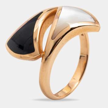 Bvlgari Divas' Dream Onyx Mother of Pearl 18k Rose Gold Ring Size 54