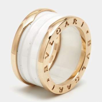 Bvlgari B.Zero1 White Ceramic 18k Rose Gold Band Ring Size 55