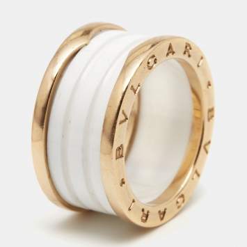 Bvlgari B.Zero1 Ceramic 18k Rose Gold Band Ring Size 57