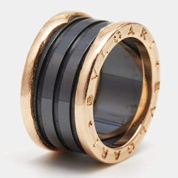 Bvlgari B.Zero1 Black Ceramic 18k Rose Gold 4 Band Ring Size 54