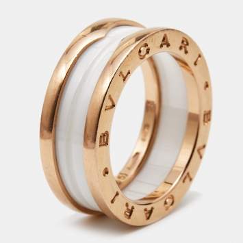 Bvlgari B.Zero1 2-Band White Ceramic 18k Rose Gold Band Ring Size 55