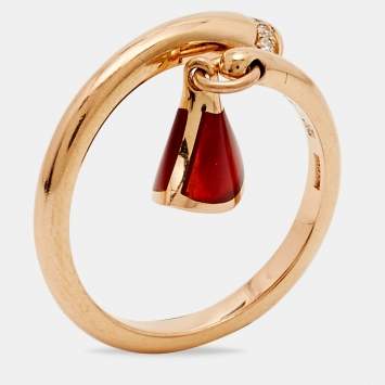 Bvlgari Divas' Dream Carnelian Diamond 18k Rose Gold Charm Ring Size 53