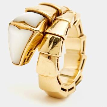 Bvlgari Serpenti Viper Mother of Pearl 19k Yellow Gold Ring Size 49