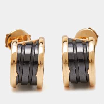 Pre Owned Bvlgari B.Zero1 Ceramic 18k Rose Gold Earrings