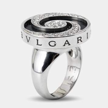 Bvlgari Optical Illusion White Gold and Black Onyx Ring Size 55