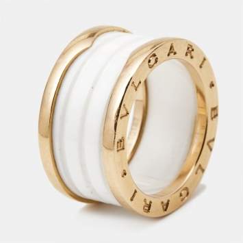 Pre Owned Bvlgari B.Zero1 White Ceramic 18k Rose Gold Band Ring Size 55