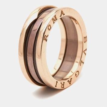 Pre Owned Bvlgari Roma B.Zero1 2-Band Ceramic 18k Rose Gold Ring Size 60