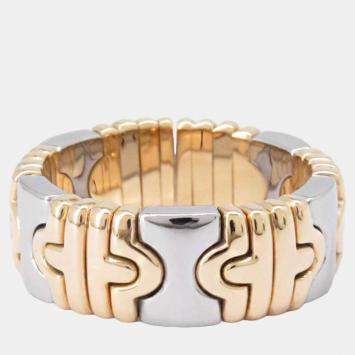 Pre Owned Bvlgari 18K Yellow Gold and Stainless Steel Parentesi Band Ring EU 56