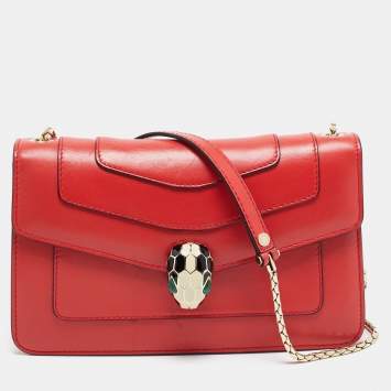 Pre Owned Bvlgari Red Leather Serpenti Forever East West Shoulder Bag