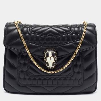 Pre Owned Bvlgari Black Quilted Scaglie Leather Small Serpenti Forever Shoulder Bag