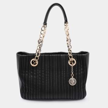 Pre Owned Bvlgari Black Leather Monte Plisse Shopper Tote