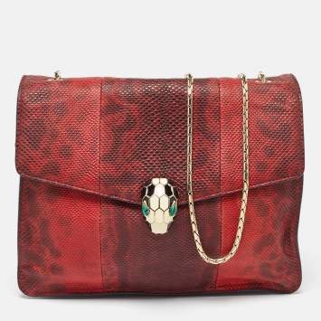 Pre Owned Bvlgari Red Karung Leather Serpenti Forever Shoulder Bag