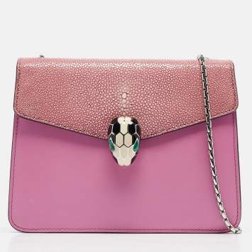 Pre Owned Bvlgari Pink Stingray and Leather Small Serpenti Forever Shoulder Bag