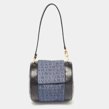 Bvlgari Blue/Black Denim and Leather Cylinder Bag