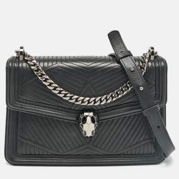 Pre Owned Bvlgari Black Diamond Blast Leather Serpenti Forever Shoulder Bag